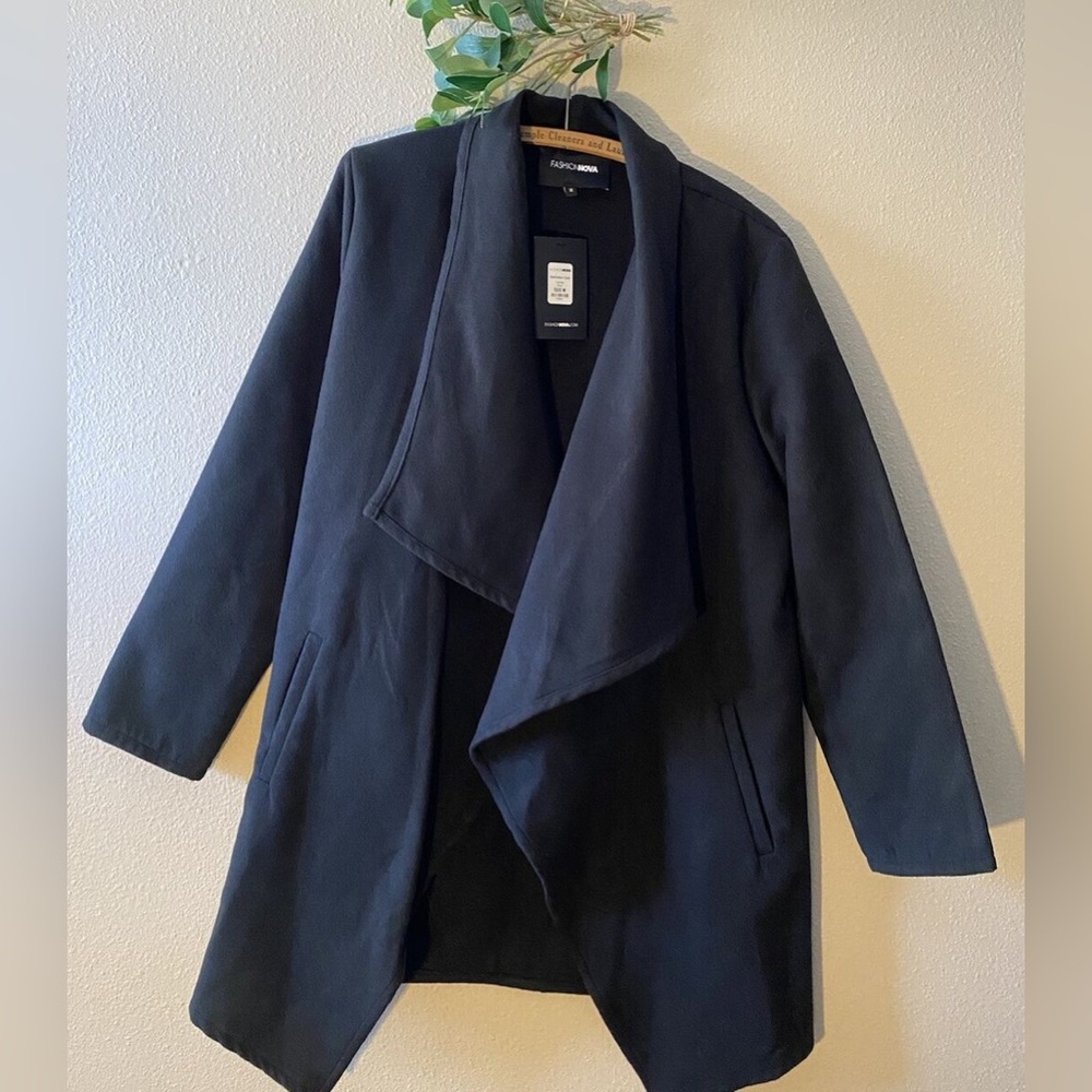Fashion Nova Manhattan‎ Pea Coat Jacket - Small - Black - Faux Wool NWT